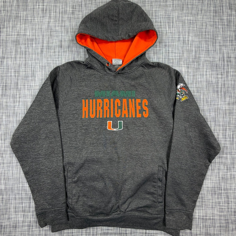 Stadium Athletics Mens Hoodie Large Gray Miami Hurricanes Pullover Sweatshirt